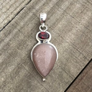 Sunstone & Garnet Sterling Silver Pendant, Sparkly Sunstone Gem, Rich Red Garnet Gemstone, FREE SHIPPING