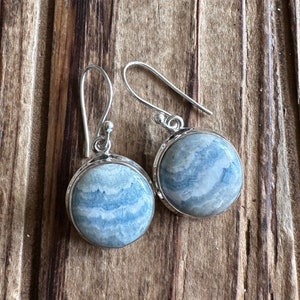 Scheelite Sterling Silver Dangle Earrings, Turkish Gem, Blue Round Gemstone, Natural Stone Jewelry