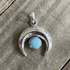 Larimar Sterling Silver Crescent Moon Pendant, Blue Gem, Dominican Republic Gemstone, Caribbean Jewel, Natural Stone Jewelry