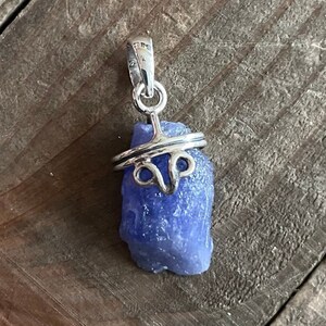 Raw Tanzanite Sterling Silver Pendant, Rough Purple Gem, Tanzania Gemstone