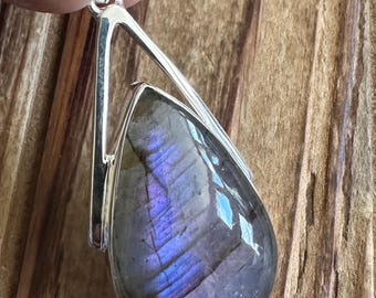 Purple Labradorite Sterling Silver Pendant, Blue Purple Flash Gem, Natural Gemstone Jewelry