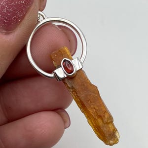 Orange Kyanite & Garnet Sterling Silver Pendant, Raw Chatoyant Gem, Tanzania Gemstone, Natural Stone Jewelry