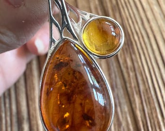 Baltic Amber Sterling Silver Pendant, Cognac & Honey Gems, Natural Gemstone Jewelry, Artisan Jewelry, Amber Jewelry, Slide, Artisan, Gift
