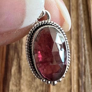 Faceted Pink Garnet Sterling Silver Pendant, Oval Gem, Rhodolite Gemstone, Natural Stone Jewelry, January Birthstone