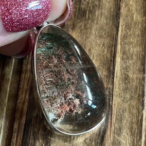 Lodolite Sterling Silver Statement Pendant, Pink Scenic Quartz, Pear Teardrop Gemstone, Garden Scene Gem, Top Quality Stone