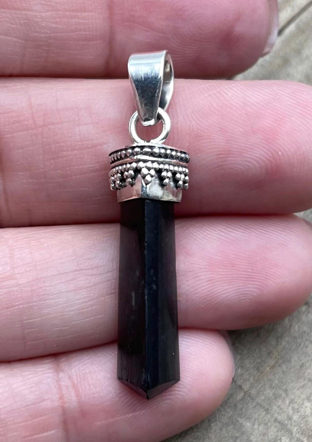 Black Tourmaline Sterling Silver Pendant, Rough Raw Gem, Rod Gemstone ...
