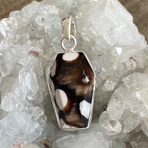 Petrified Peanut Wood Sterling Silver Pendant, Australian Gem, Coffin Shaped Gemstone, Natural Stone Jewelry