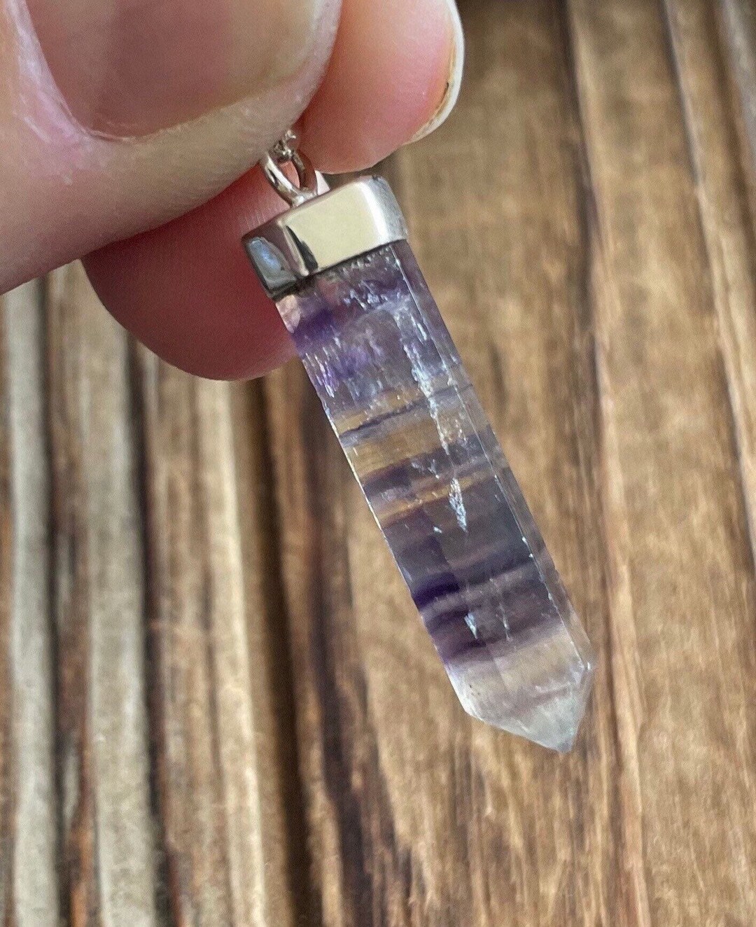 Fluorite Sterling Silver Pendant, Rainbow Banded Gem, Point Gemstone ...