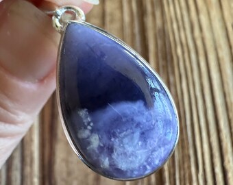 Morado Opal Sterling Silver Slice Pendant, Violet Flame Opal Gem, Mexican Gemstone, Natural Stone Jewelry