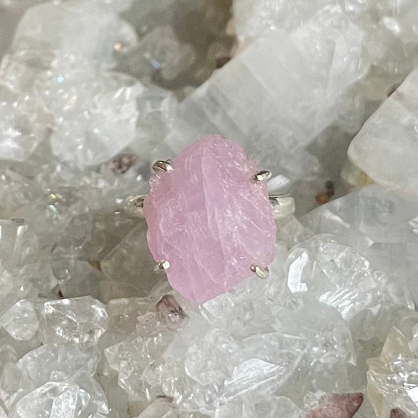 Kunzite Sterling Silver Ring, Size 6, Pink Gem, Rough Raw Gemstone, Natural Stone Jewelry