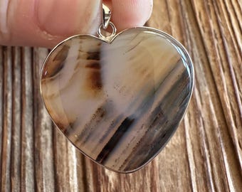 Montana Agate Sterling Silver Heart Pendant, USA Gem, Natural Gemstone Jewelry