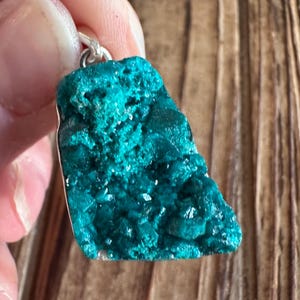 Dioptase Sterling Silver Pendant, Rare Drusy Gem, Crystal Mineral Specimen, Green Sparkly Gemstone, Natural Stone Jewelry, Artisan Handmade
