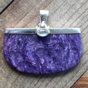 Charoite & Rainbow Moonstone Sterling Silver Pendant, Purple Gem, Statement Gemstone, Natural Stone Jewelry