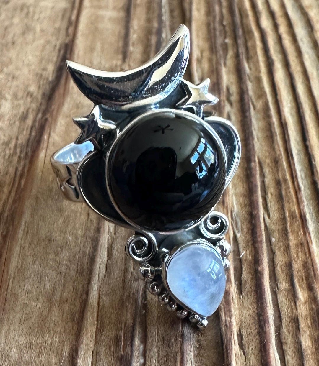 Onyx & Gray Moonstone Ring