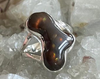 Fire Agate Sterling Silver Ring, Size 8, Mexican Gem, Colorful Gemstone, Natural Stone Jewelry