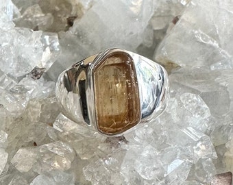 Imperial Topaz Sterling Silver Ring, Size 7.5, Brazilian Gem, Rough Raw Gemstone, Natural Stone Jewelry