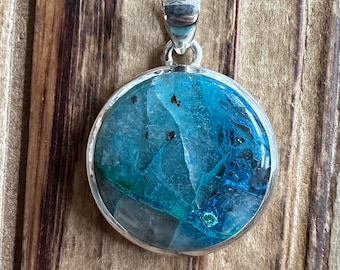Quantum Quattro Sterling Pendant, Rare Namibia Gem, Statement Gemstone, Natural Stone Jewelry, Chrysocolla Malachite Dioptase