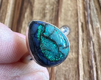 Monarch Opal Sterling Silver Ring, Size 9, Incredible Sparkle Gem, Galaxy Sterling Exodus Monet Opals