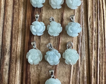 Carved Aquamarine Rose Sterling Silver Pendant, YOUR CHOICE