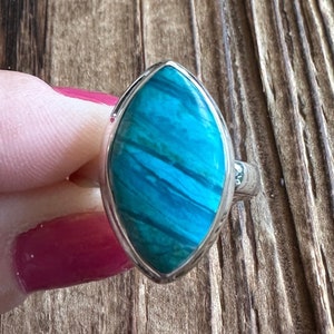 Peruvian Opalina Sterling Silver Ring, Size 10, Opalized Chrysocolla Gem, Rare Peru Opal Gemstone, Natural Stone Jewelry