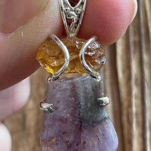Super Seven & Citrine Sterling Silver Pendant, Cacoxenite Gem, Raw Gemstone, Natural Stone Jewelry