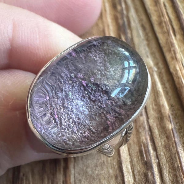 Lodolite Sterling Silver Ring, Size 6.5, Purple Purple Green Scenic Quartz Gem, Garden Quartz Gemstone, Artisan Handmade Piece