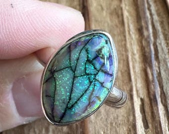 Monarch Opal Sterling Silver Ring, Size 8, Incredible Sparkle Gem, Galaxy Sterling Exodus Monet Opals