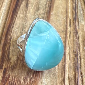 Rare Hemimorphite Sterling Silver Ring, Size 8, Blue Green Teardrop Pear Gem, Rare Chatoyant Gemstone, Natural Untreated Stone Jewelry