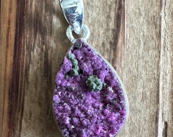 Cobalto Calcite Drusy Sterling Silver Pendant, Cobalt Druzy Gem, Natural Gemstone Jewelry