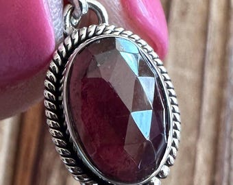 Faceted Pink Garnet Sterling Silver Petite Pendant, Oval Gem, Rhodolite Gemstone, Natural Stone Jewelry, Rare, Gemmy
