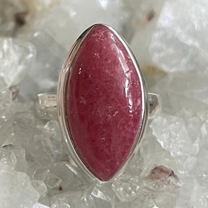 Rhodonite Sterling Silver, Size 6.5, Marquise Gem, Pink Gemstone, Natural Stone Jewelry