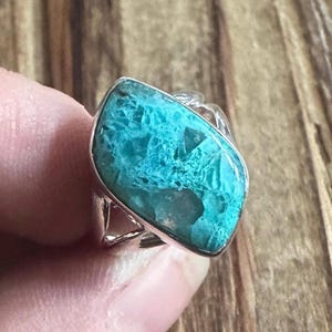 Quantum Quattro Sterling Silver Ring, Size 6, Rare Namibia Gem, Marquise Gemstone, Natural Stone Jewelry, Chrysocolla Malachite Dioptase