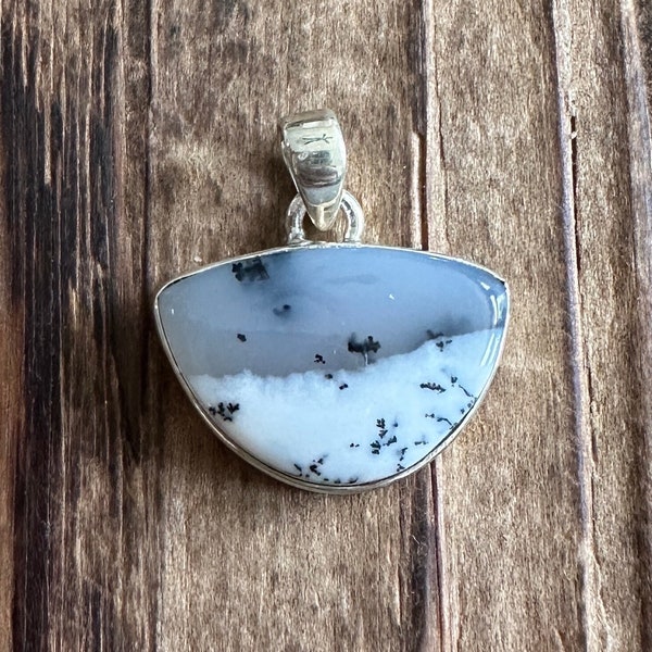 Dendritic Opal Sterling Silver Petite Pendant, Merlinite Gem, Turkish Gemstone, Natural Stone Jewelry