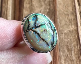 Monarch Opal Sterling Silver Ring, Size 6, Incredible Sparkle Gem, Galaxy Sterling Exodus Monet Opals