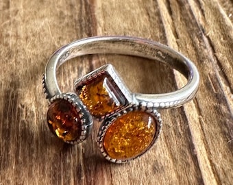 Baltic Amber Sterling Silver Ring, Size 7, Cognac Amber, Natural Gemstone Jewelry