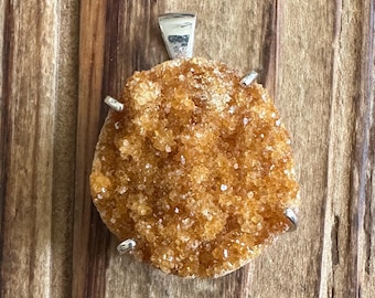 Citrine Druzy Cluster Sterling Silver Pendant, November Birthstone, Natural Gemstone Jewelry