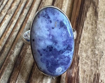 Tiffany Stone Sterling Silver Ring, Size 8, Opalized Fluorite Gem, Utah USA Gemstone, Natural Stone Jewelry