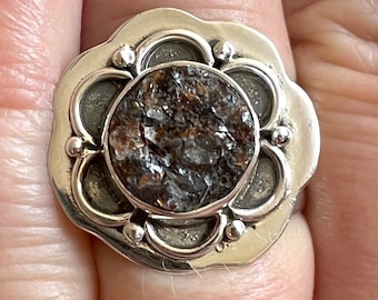 Astrophyllite Drusy Sterling Silver Ring, Size 7