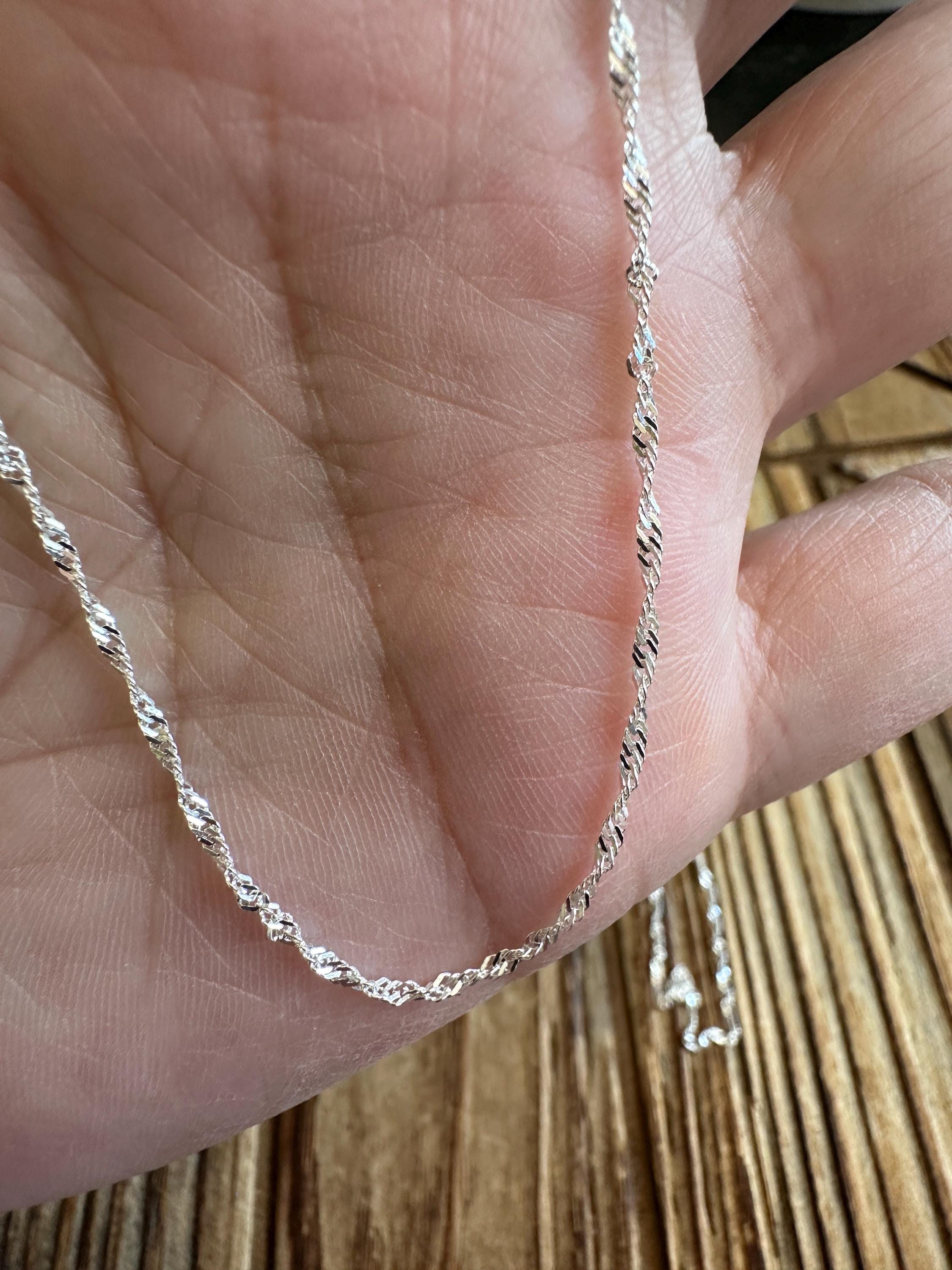 16” 18” or 22” Singapore Sterling Silver Necklace, Lobster Claw