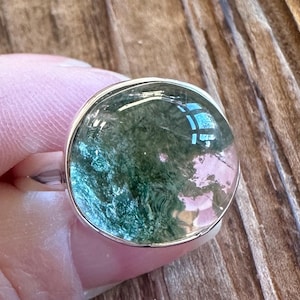 Anillo de plata de ley con yodolita verde, talla 11,5, cuarzo con efecto jardín escénico, joyería de piedra natural
