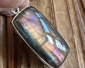 Purple Orange Blue Labradorite Sterling Silver Pendant, Natural Gemstone Jewelry
