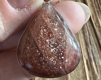 Confetti Sunstone Sterling Silver Pendant, Tanzania Gem, Sparkly Teardrop Gemstone, Natural Stone Jewelry