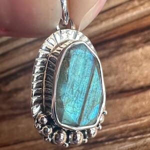 Faceted Labradorite Sterling Silver Pendant, Teal Blue Flash Gem, Handmade Artisan Piece, Natural Gemstone Jewelry