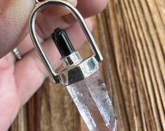 Vera Cruz Amethyst & Blavk Tourmaline Sterling Silver Pendant, Rare Mexican Point Gem, Natural Gemstone Jewelry