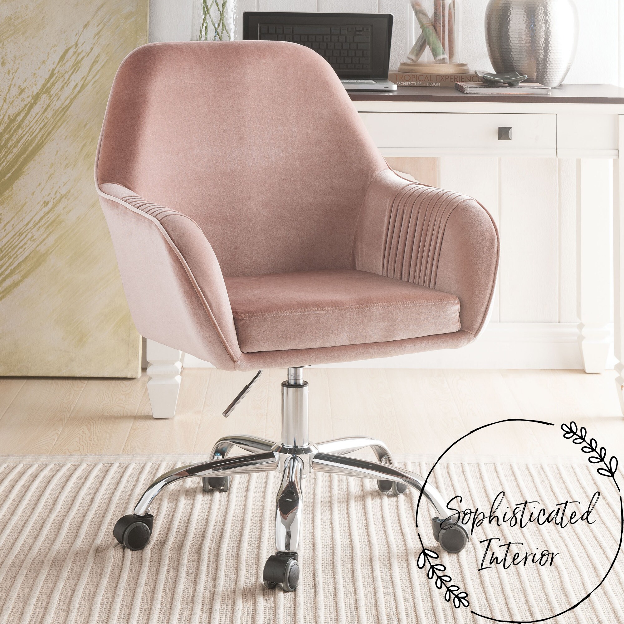 Pink Velvet Office Chair Etsy