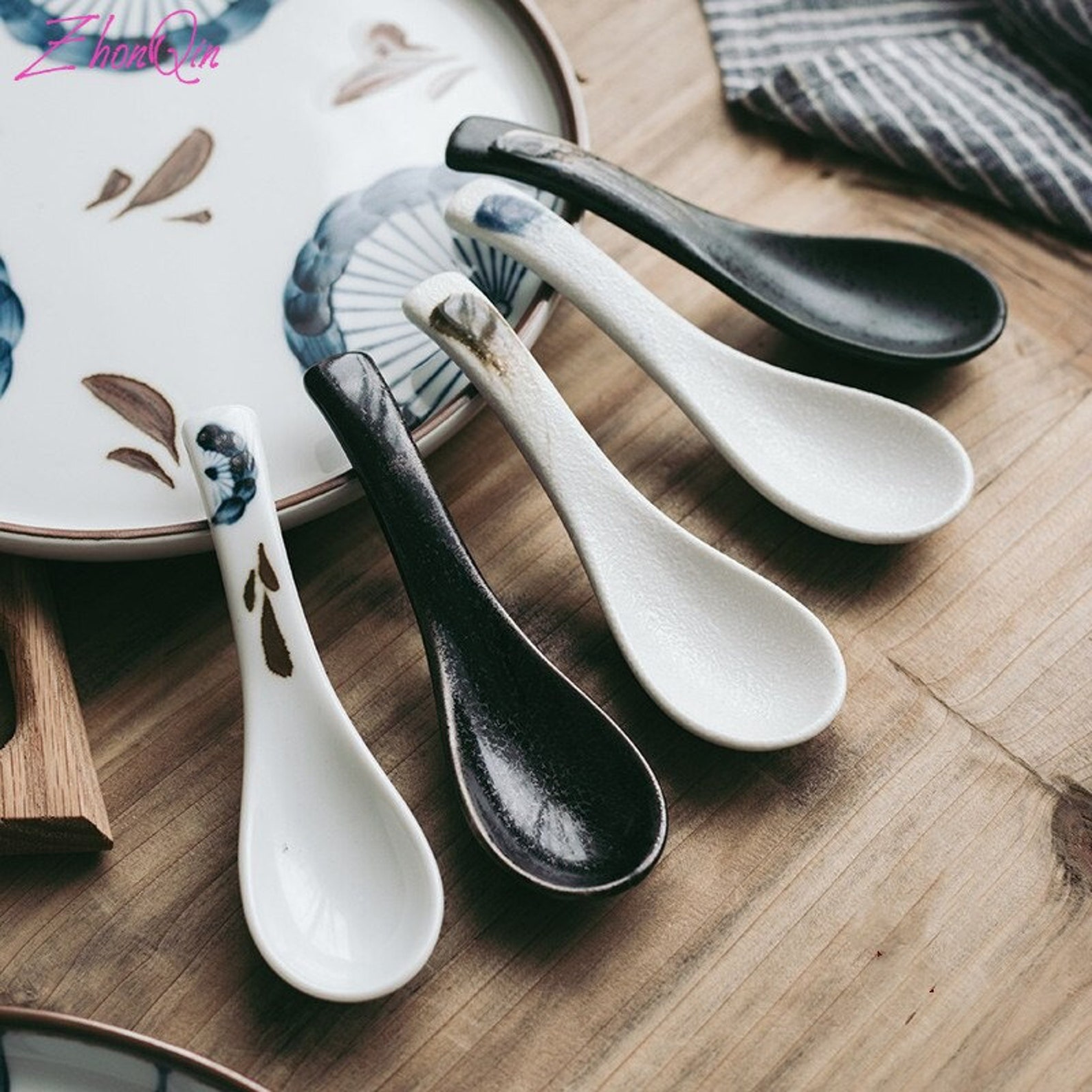 Japanese Style Ceramic Soup Spoons Dessert Spoons Home Etsy