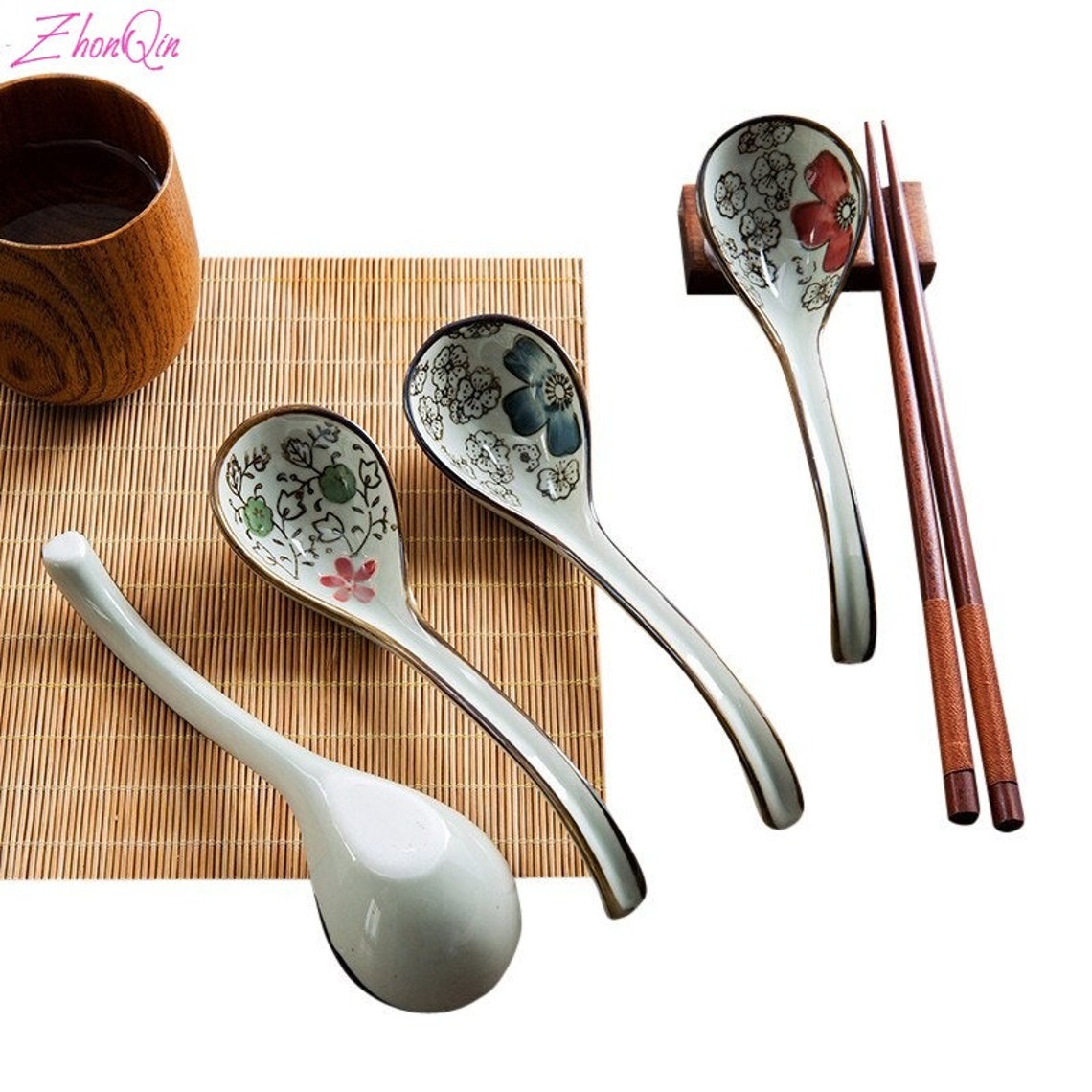 Chinese Style Pottery Long Handle Spoons Soup Kitchen Etsy