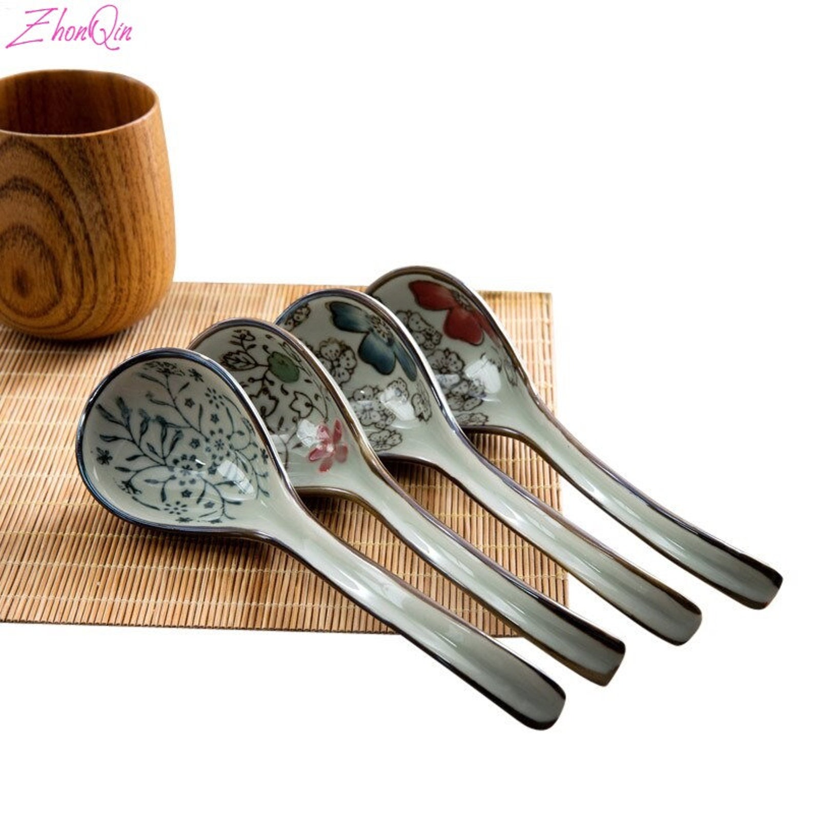 Chinese Style Pottery Long Handle Spoons Soup Kitchen Etsy