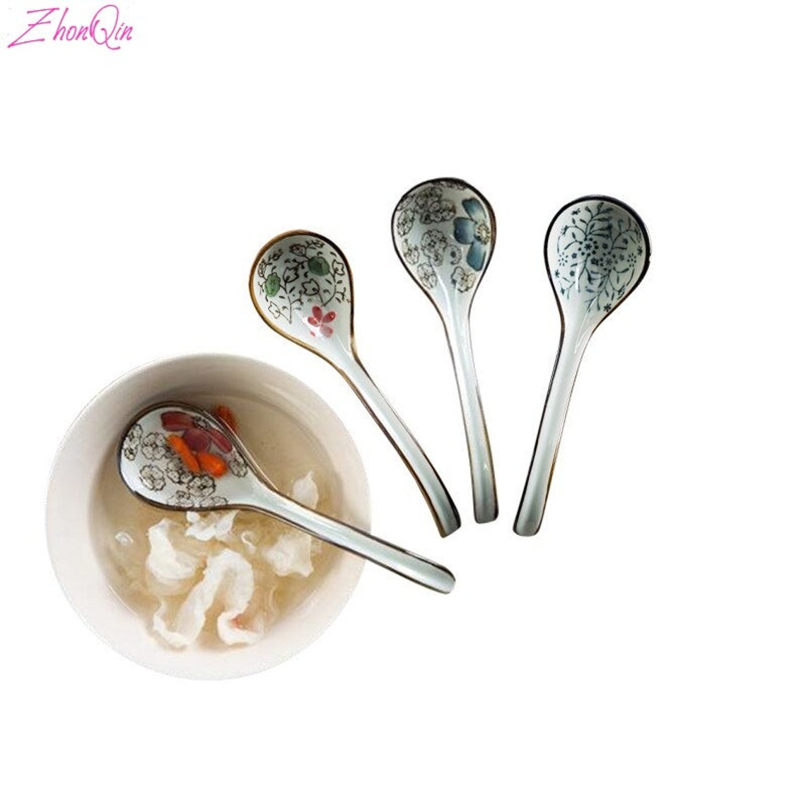 Chinese Style Pottery Long Handle Spoons Soup Kitchen Etsy