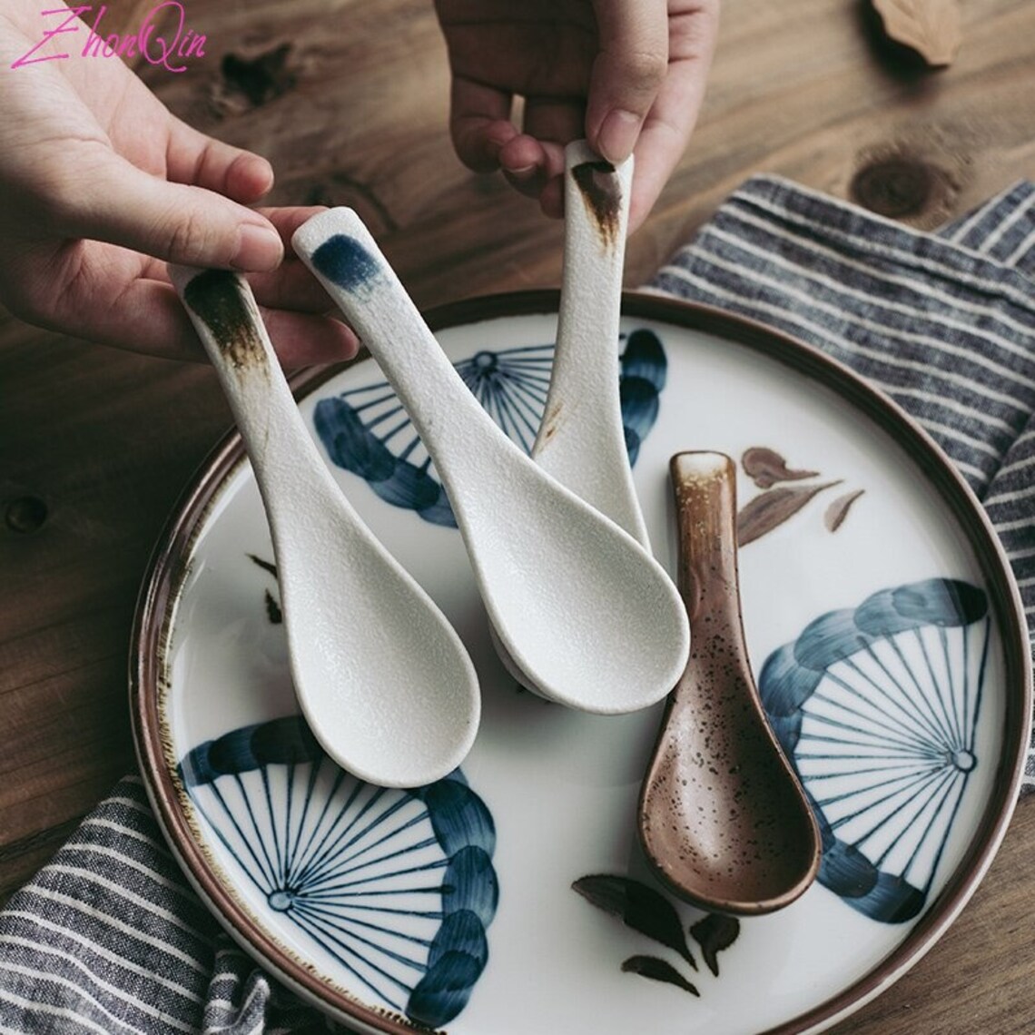 Japanese Style Ceramic Soup Spoons Dessert Spoons Home Etsy